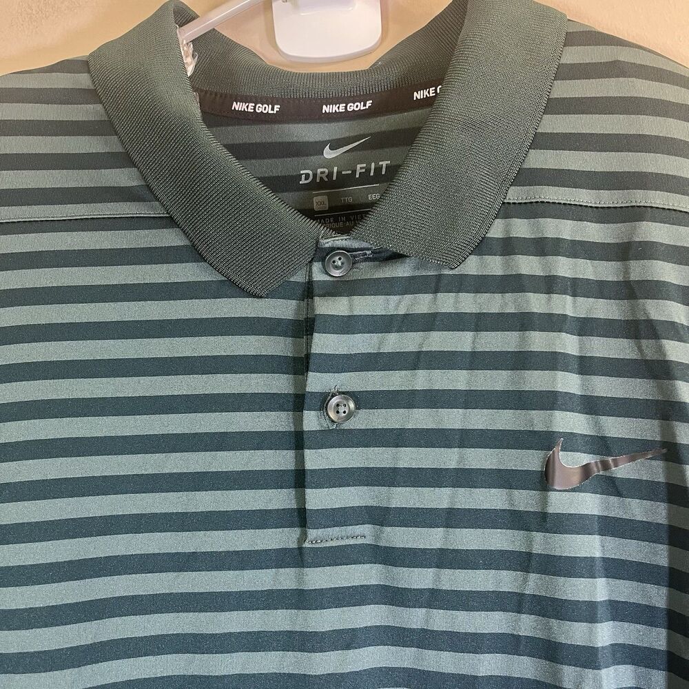 Nike Golf Polo Shirt Dri-Fit Victory Men 2XL Green Stripe Performance 891239